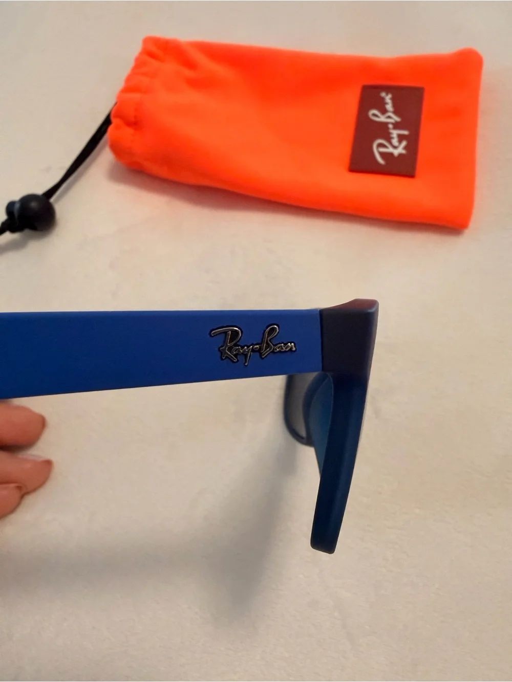 Ray-Ban Kids Navy Blue Sunglasses with Bright Orange Pouch